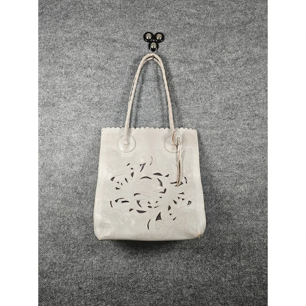 Patricia Nash Light Gray Tooled Cutout Floral Tote Bag Southwestern Minimalist